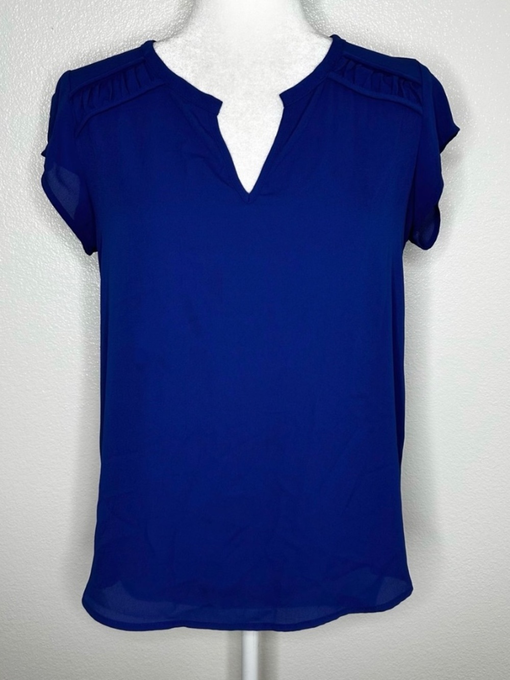 Pleione Womens Blue V-Neck Short Sleeve Hi-Low Popover Top Blouse Size XS